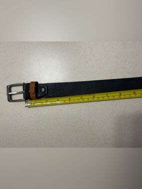 Men's dark blue Leather Belt with Brown Keeper and Silver Buckle